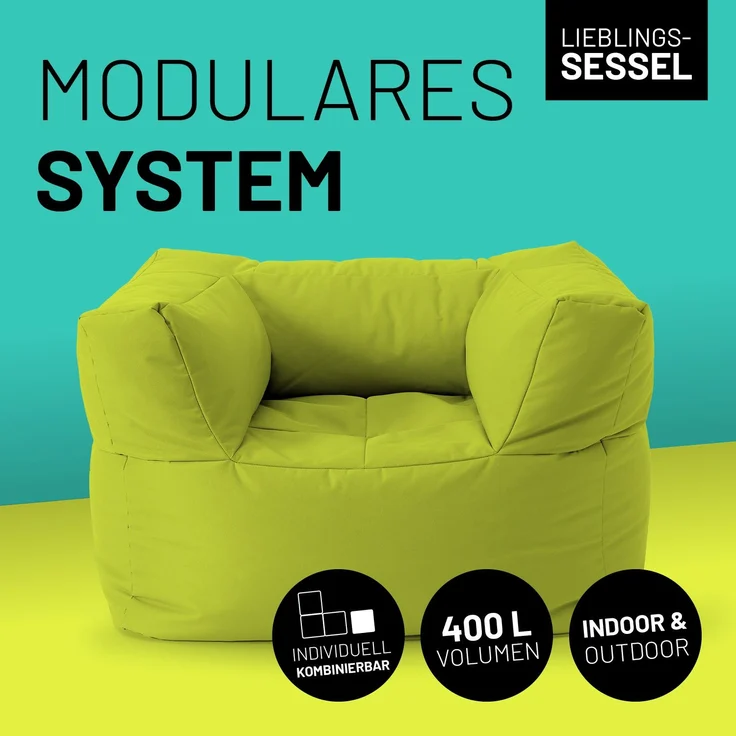 Lumaland Sitzsack-Sofa, Polyester, Sessel, Apfelgrün, 70 x 72 x 96 cm – Bild 2