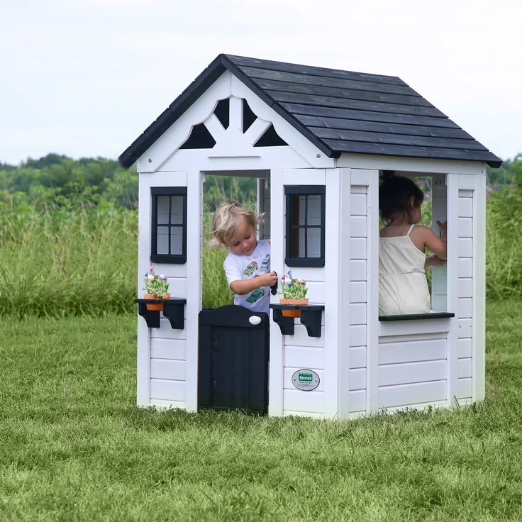 Backyard Discovery Spielhaus Sweetwater aus Holz Outdoor Kinderspielhaus für den Garten inklusive Zubehör | Weiß, Anthrazit | Holz | 117 cm – Bild 3