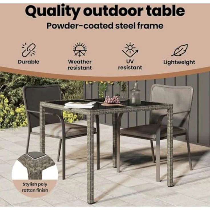 vidaXL Gartentisch Grau 90 x 90 x 75 cm Poly-Rattan 362534 – Bild 5