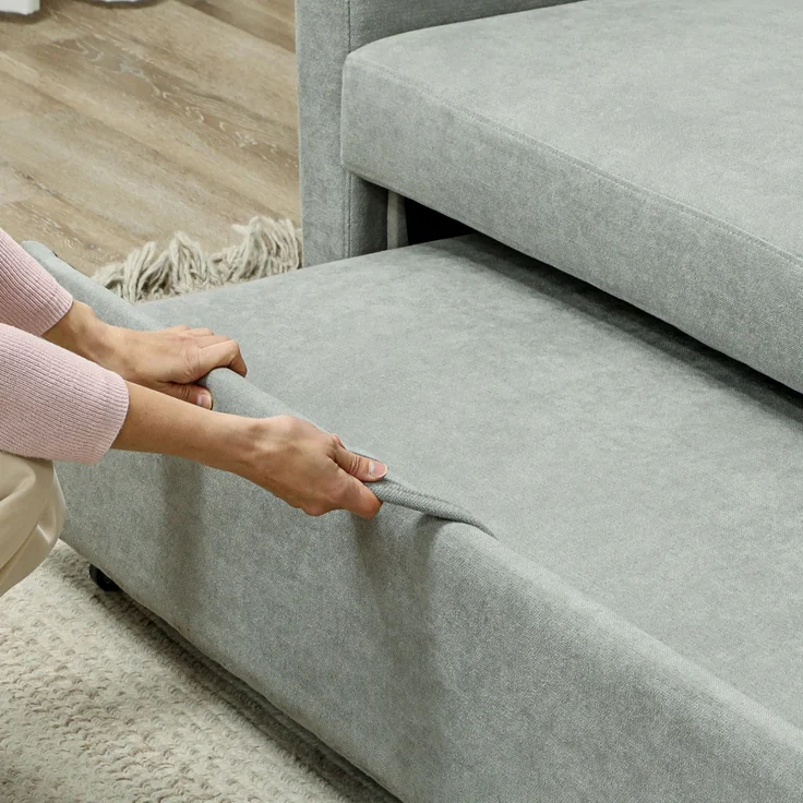 Schlafsofa 2 in 1 Gästebett 155x90 cm Rollen verstellbare Rückenlehne Stoff Sofa Bett Tagesbett Lounge Hellgrau – Bild 3