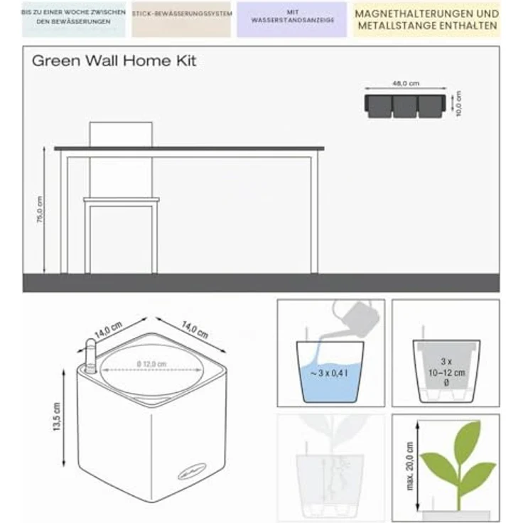 LECHUZA CUBE Color Green Wall Home Kit schiefergrau 13399 – Bild 2