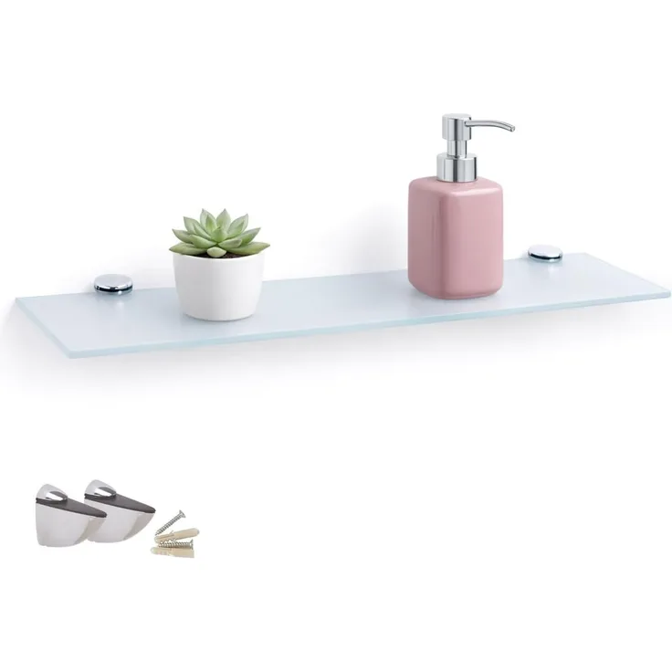 HOOZ Wandregal Glasregal, Wandablage ESG 30x13 cm, rechteckig, mit Halterung Weiß, Regal Glas, Platzsparende Wandboard für Dusche, Bad, Küche oder Wohnraum