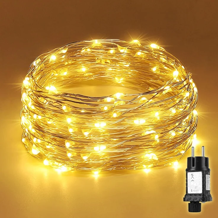Salcar Lichterkette LED Kupfer Lichterkette Weihnachtsbeleuchtung für Innen & Außen Deko, 20m Silberfarbener-Kupferdraht, Netzteil, Warmweiß – Bild 1