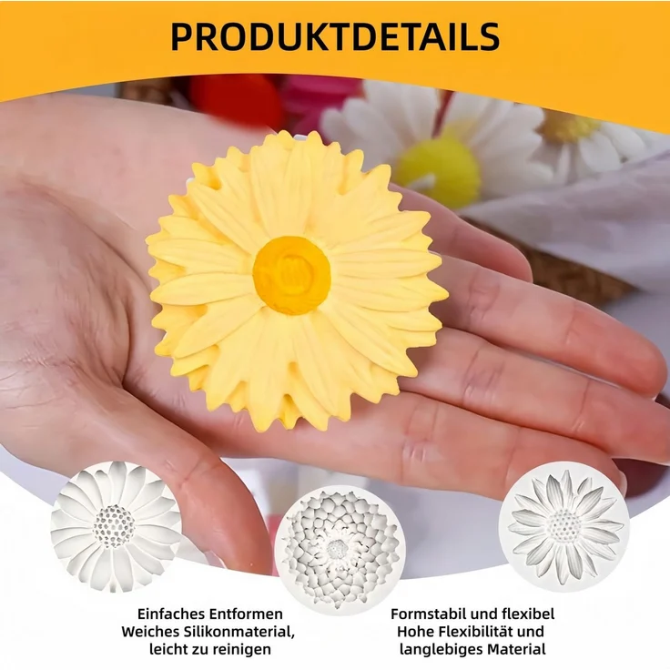 FOUORTUNATE-BEE Silikonform 6er-Set Silikonform für Gänseblümchen-Blüten, (6-tlg), Back- und Schokoladenform für Kuchen und Süßigkeiten – Bild 3