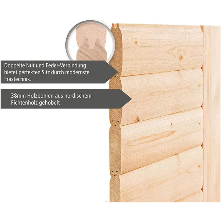 Karibu Jella Ecksauna mit Dachkranz + 9kW Saunaofen mit ext. Steuerung Easy – Bild 4