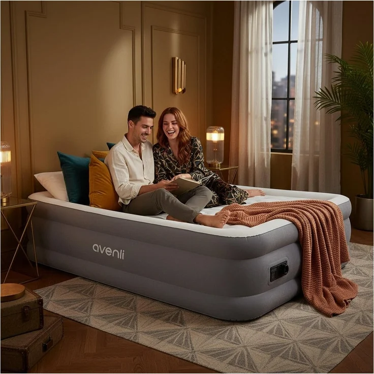Avenli Luftmatratze Luftmatratze selbstaufblasend 2 Personen 203x152x46cm hoch, (Gästebett aufblasbar aufblasbare Matratze mit integrierter Elektropumpe, 1-St, mit Pumpe und Tragetasche), Aufblasbares Reise Bett inklusive Pumpe und Tragetasche – Bild 3
