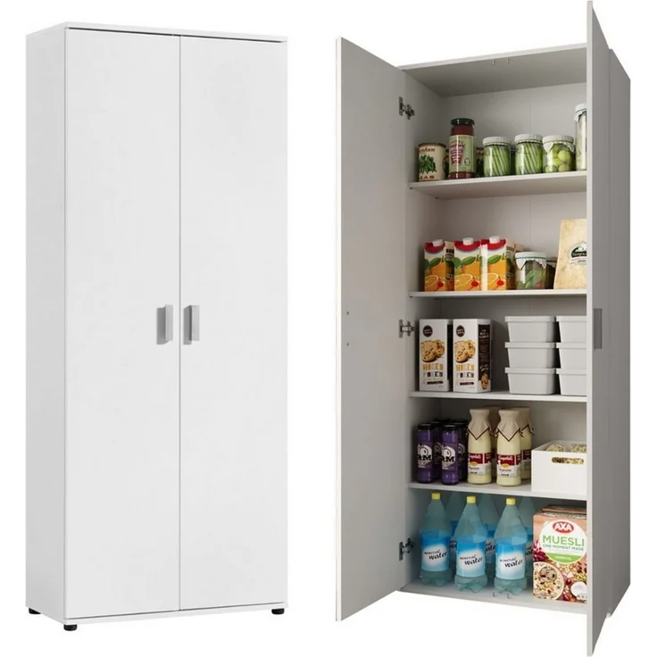 Home Collective Mehrzweckschrank 75 cm breit mit Einlegeböden 75x35x184 cm (BxTxH) Weiß (Vorratsschrank Universalschrank für Haushalt, Flur, Büro, Keller) mit 2 Türen & 4 Einlegeböden – Bild 2