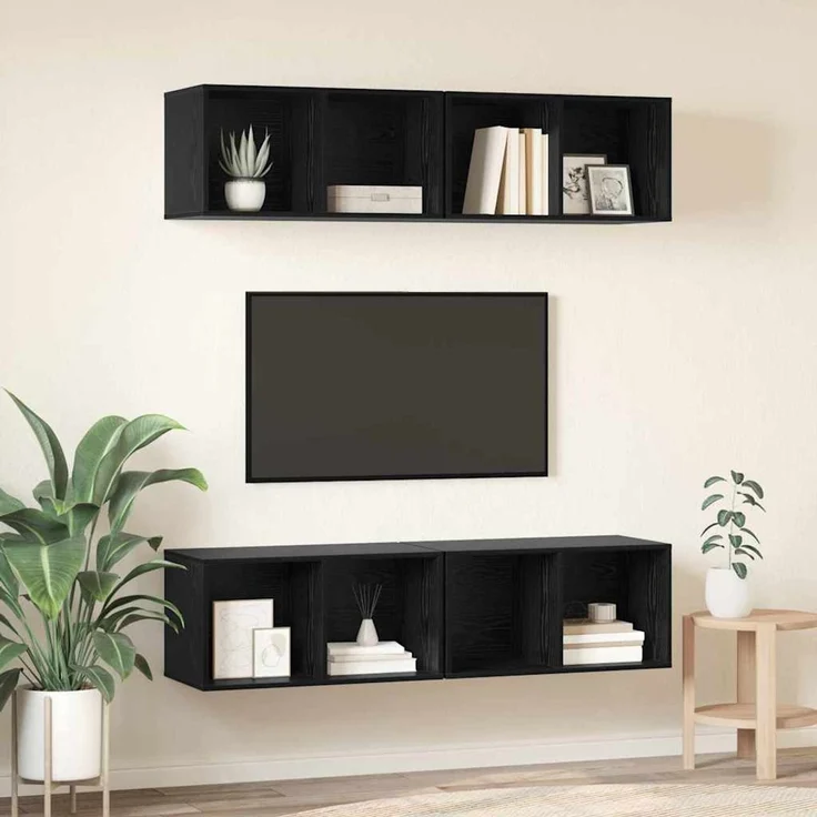 TV-Schrankset 4 pcs, Lowboard TV Schwarz Eichen-Optik 37 x 37 x 72 cm – Bild 4