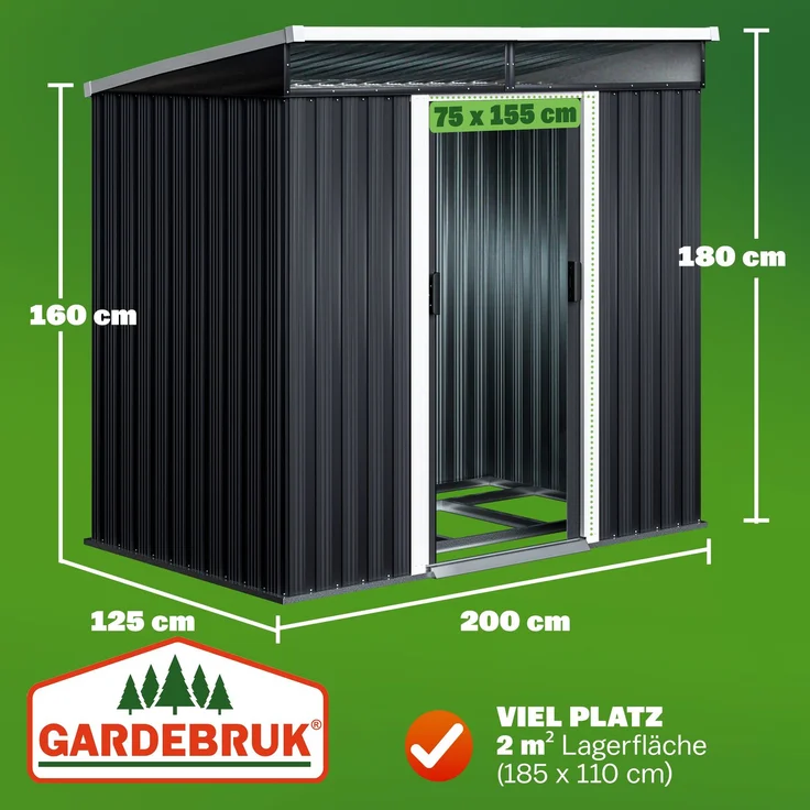 Gardebruk Gerätehaus mit Fundament Kantenschutz, 196 x 122 x 180 cm – Bild 3