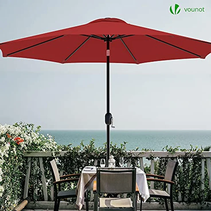 VOUNOT Sonnenschirm 270 cm mit Kurbelvorrichtung, Knickbar, Sonnenschutz UV-Schutz, Balkonschirm Gartenschirm Marktschirm mit Schutzhülle, Rot – Bild 5