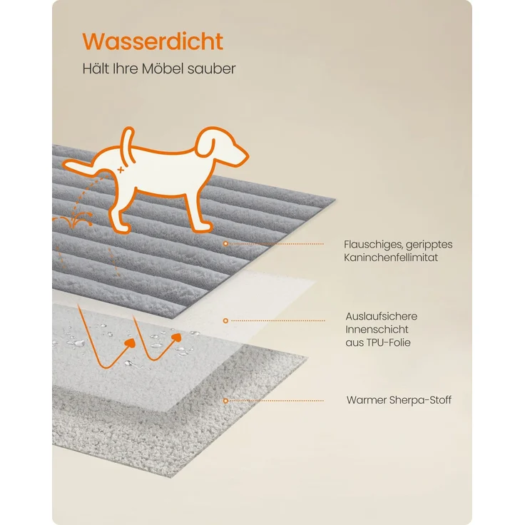 Feandrea Hundedecke, wasserdichte Decke, L, 127 x 102 cm, für kleine, mittelgroße Hunde, beidseitig verwendbar, Hundesofa waschbar, taubengrau-hellgrau PPBDE035G01 – Bild 4