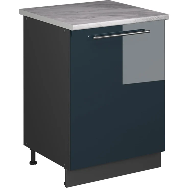 Küchenunterschrank Fame-Line Dunkelblau Hochglanz/Anthrazit 60 cm 1 Tür mit Arbeitsplatte Vicco – Bild 1