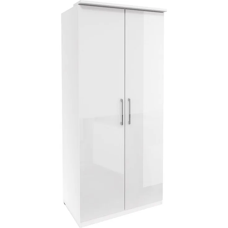 Lomadox Kleiderschrank OLMO-83 Kleiderschrank 2 Türen in weiß mit Fronten in Hochglanz 90/217/63 cm