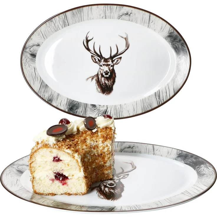 MamboCat Servierplatte 2x Alois Servierplatte oval Porzellan 35,5x24,3cm Hirsch Grill-Teller, Porzellan – Bild 1