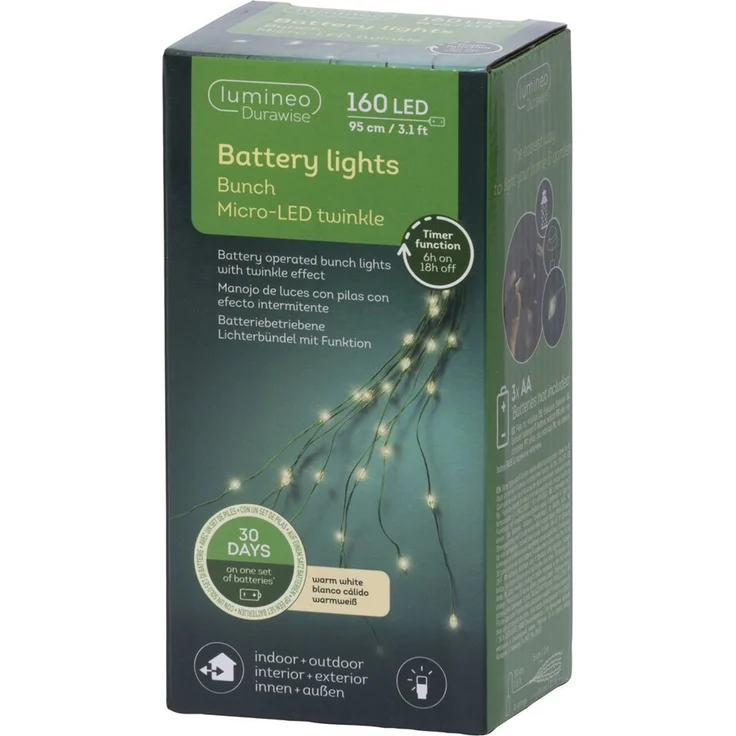 Lumineo LED-Lichterkette, LED Lichtbündel 95cm mit 160 LEDs Twinkle Effekt Outdoor Timer Grün – Bild 4