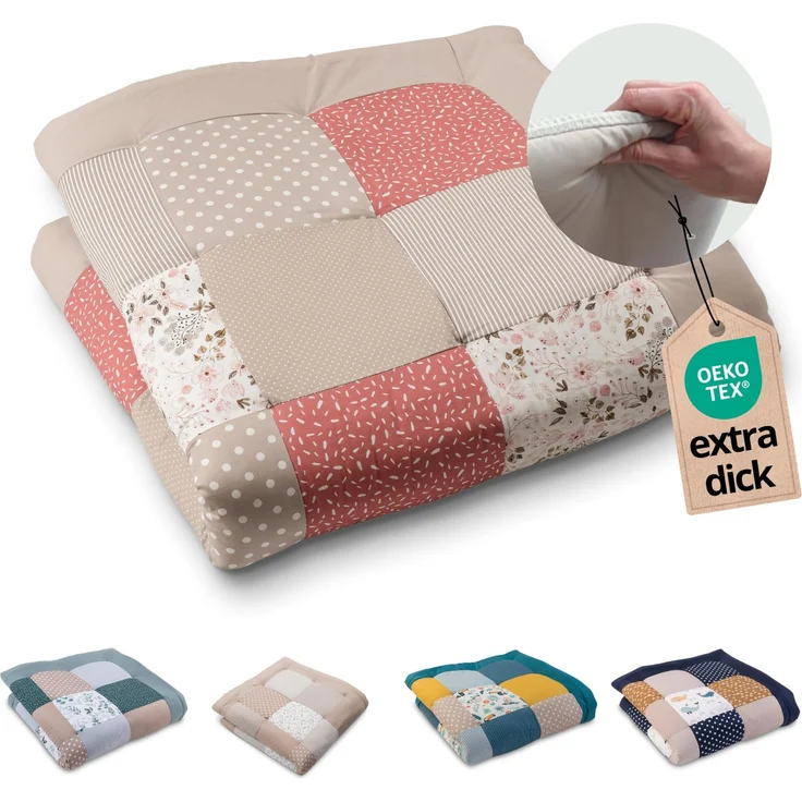 ULLENBOOM Krabbeldecke für Baby 120x120 cm - Dick und weich gepolstert | Außenmaterial: 100% Baumwolle, Alle Materialien OEKO-TEX zertifiziert, Made in EU, Schadstoffgeprüft und waschbar
