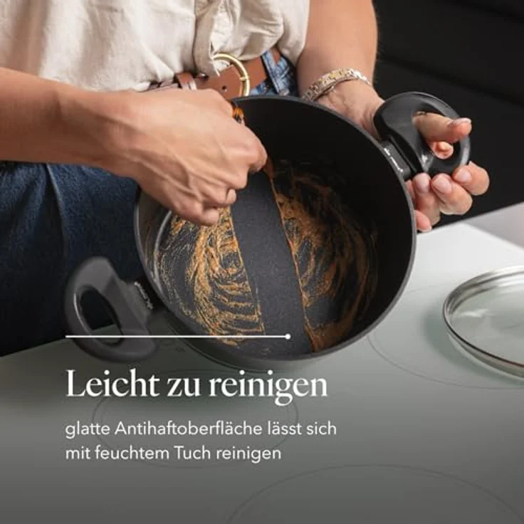 FLORINA Aluminium Topf (2,1 l) 20 cm I Kochtopf DELUX mit Glasdeckel I Messbecher & Antikratz-Beschichtung I Topf mit Induktionsboden I Geeignet für Induktionsherd, Gasherd und Elektroherd (Schwarz) – Bild 9