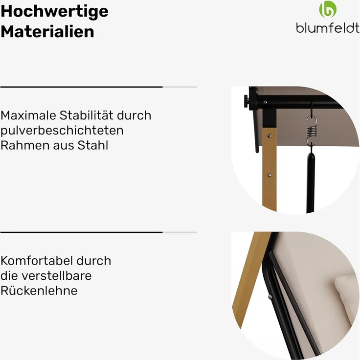 Blumfeldt ZenGrove Hollywoodschaukel 2-Sitzer – Verstellbares Sonnendach, Wetterfester Stahlrahmen, 160 kg Belastung, Dicke Polster Für Komfort – Bild 5