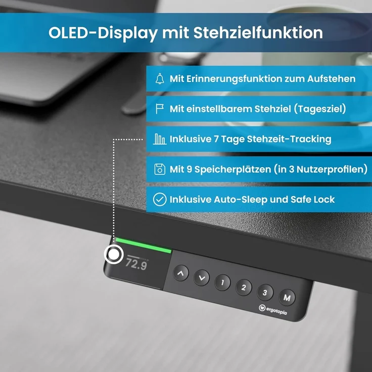Desktopia Pro X - Elektrisch höhenverstellbarer Schreibtisch / Ergonomischer Tisch mit Memory-Funktion, Schwarz, Gestell Grau, 180x80 cm – Bild 4