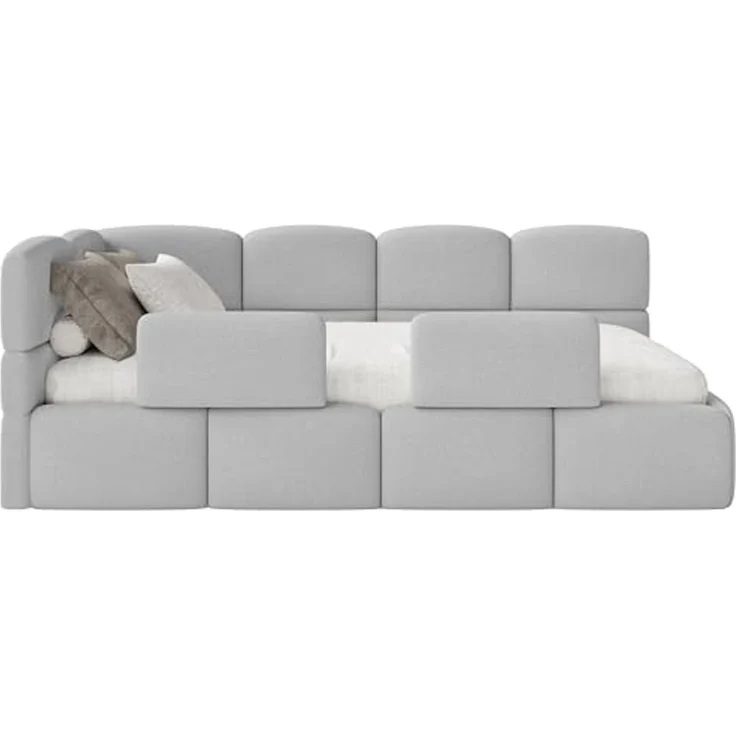 Selsey 'Cloudy' Kinderbett 120 cm, Bettkasten, 2x Rausfallschutz, Chenille, links, Hellgrau – Bild 6