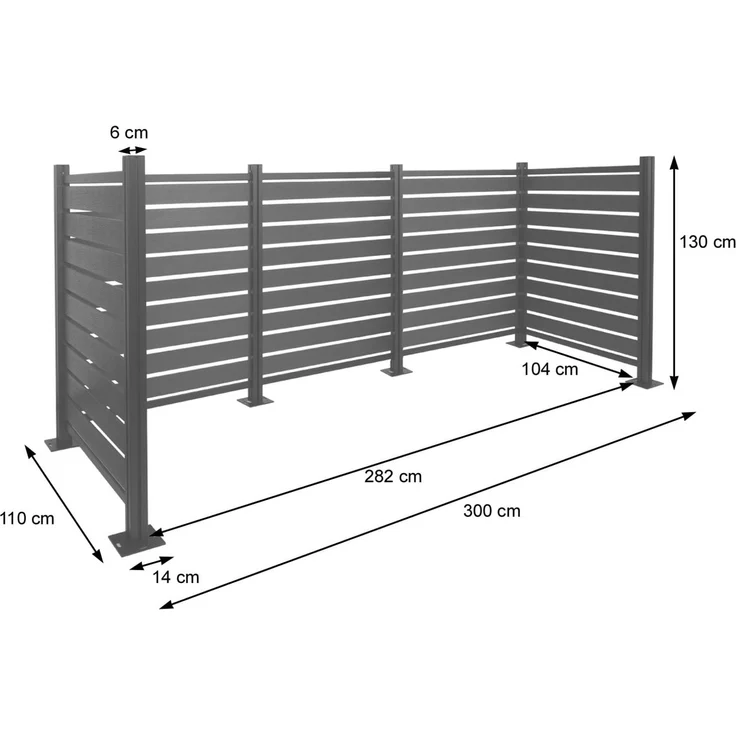 Alu Mülltonnen-Zaun HWC-K57, Mülltonnenverkleidung, Holzoptik erweiterbar 130x300x110cm ~ anthrazit – Bild 3
