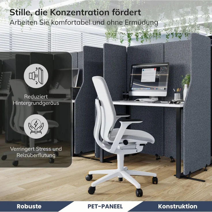 Akustik-Trennwand mit Schalldämmung PEOLT - 145x240x1,8cm Anthrazit | Stellwand Büro Raumteiler Office-Akustikwand Sichtschutz freistehend – Bild 4