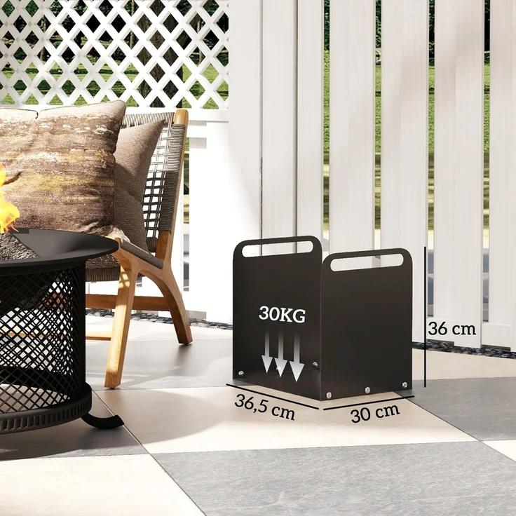Outsunny Kaminholzregal mit Griffe, BxTxH:36.5x30x90 cm, (Feuerholzregal, 1-St, Brennholzregal), für Outdoor, Indoor, bis 30 kg, Stahl, Schwarz – Bild 5