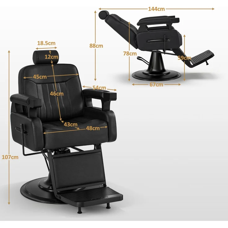 BarberPub Friseurstuhl mit Kopfstütze Kippbar, Friseureinrichtung mit Hydraulikpumpe 360° Drehbar, Bedienungsstuhl Höhenverstellbar, Barber Stuhl Friseurstühle Kunstleder, 3856 – Bild 2
