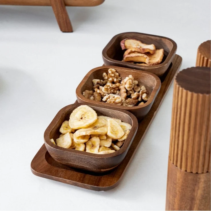 Zoha Servierschale Stripe Schüssel - Handgefertigte Akazienholz Schale für Dips, Snacks, (4-tlg), Handgefertigtes Akazienholz – Bild 1