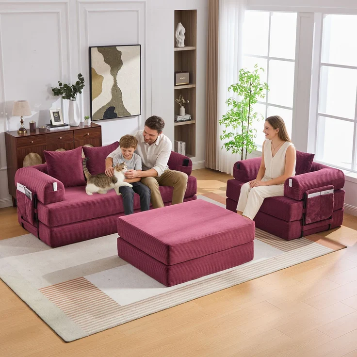 ZUBALIYA Ecksofa 94x67 cm, mit Ablageflächen, mit Cordbezug, mit breiten Armlehnen, modular aufgebaut, mit Schaumstoffpolsterung – Bild 3