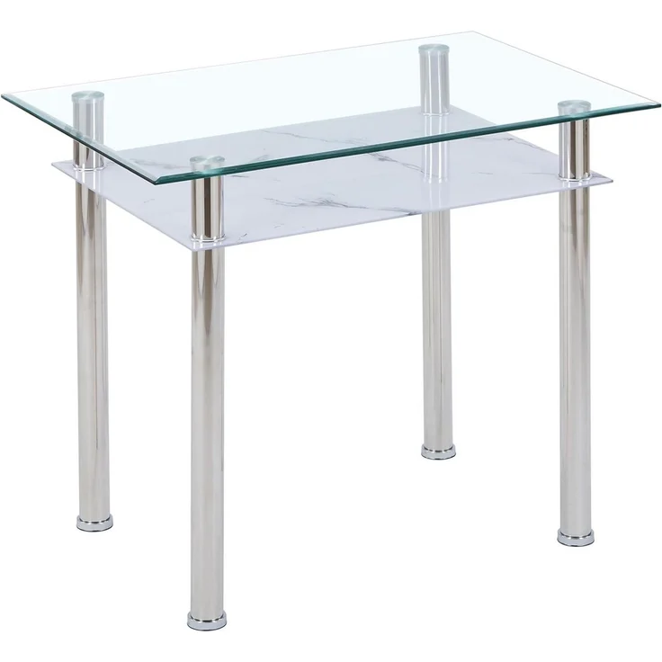 HOOZ Esstisch Esstisch Glas 90x60x75 cm – Glastisch Marmoroptik Weiß & Chromgestell – Bild 1