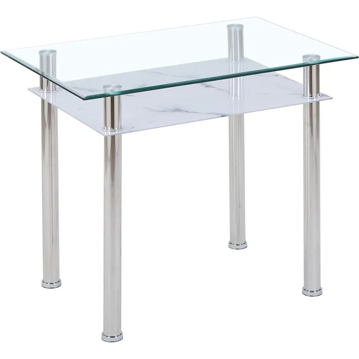 HOOZ Esstisch Esstisch Glas 90x60x75 cm – Glastisch Marmoroptik Weiß & Chromgestell