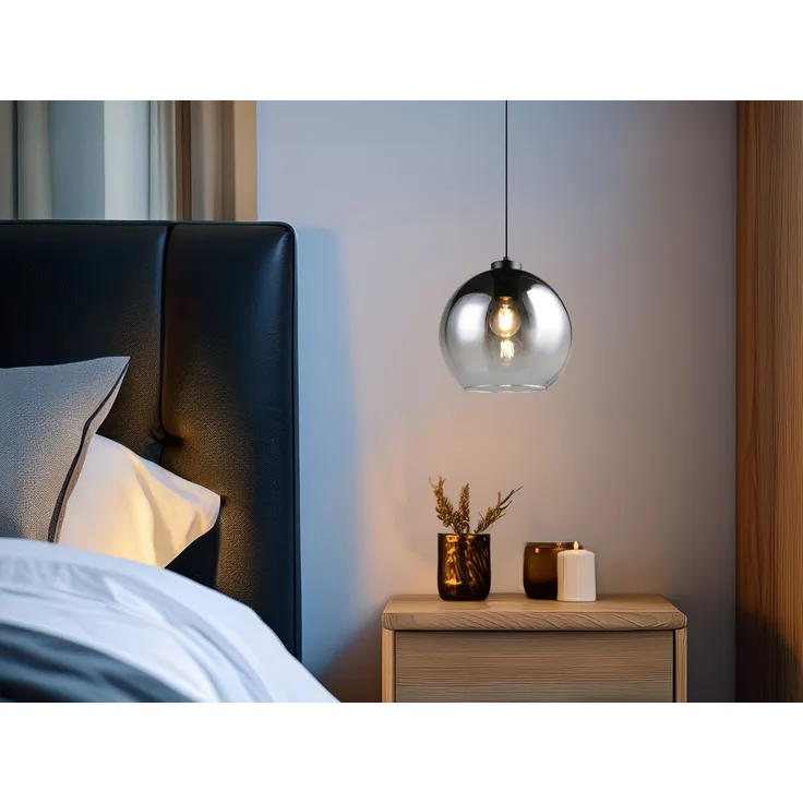 Pendelleuchte LIORA höhenverstellbar 1-flammig mit Rauchglas Kugel, Ø 25cm