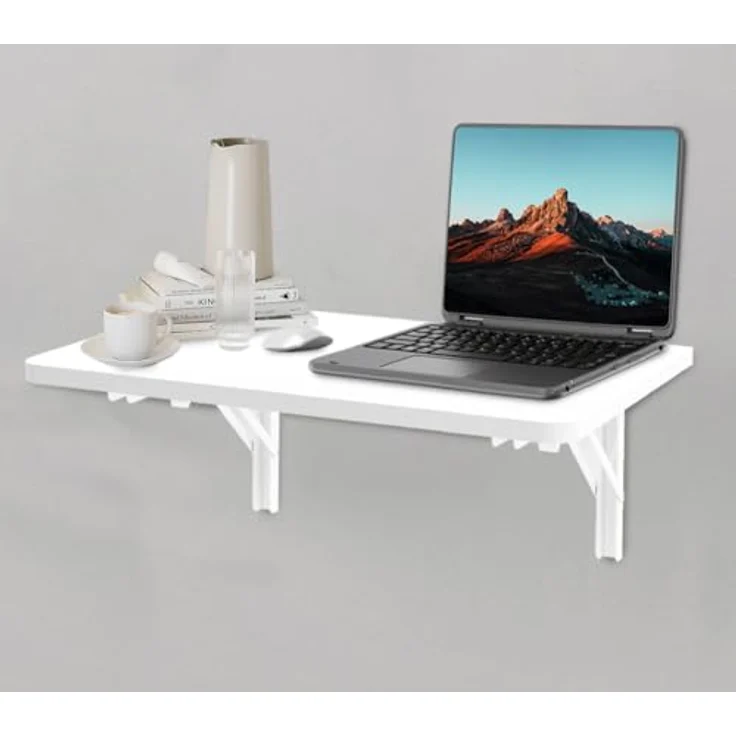 Shally Dogan Klappbarer Wandtisch, 80x60 cm, aus Holz, zusammenklappbar, platzsparend, vielseitig, Schreibtisch, Esstisch, Wohnzimmer, Badezimmer, Küche (weiß) – Bild 4