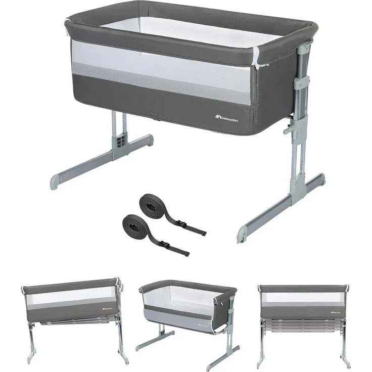 Bebeconfort Beistellbett Calidoo, höhenverstellbares Babybett, gemütlich und weich gepolstert, das Beistellbettchen ist nutzbar ab der Geburt bis max. 9 kg, Grey Mist