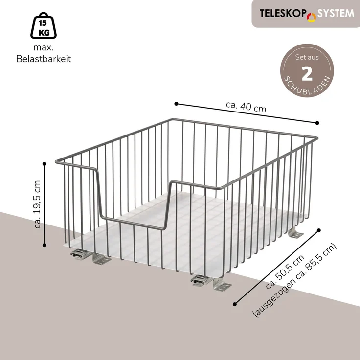 bremermann Schrank-Korbauszug 2er 40 cm mit Einlegeboden, aus Metall, in Grau – Bild 7