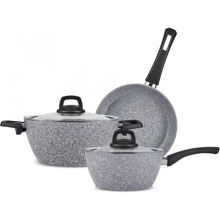 Karaca Topf-Set Karaca Gris Biogranite Induktion-Basis Kochgeschirr-Set, 5 Teilig, Bratpfanne Kochgeschirr Bratentopf Fleischtopf Stieltopf Pfanne – Bild 1