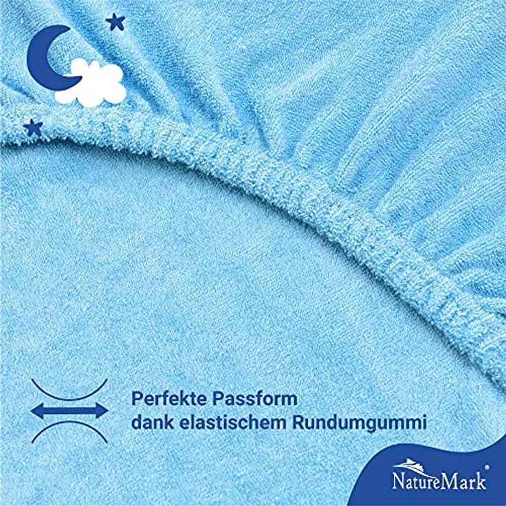 NatureMark Spannbettlaken Frottee Spannbettlaken, 80% Baumwolle / 20% Polyester, Gummizug: rundum, (2 Stück), 2er Set Kinder Spannbettlaken Frottee, Spannbetttuch 80% Baumwolle / 20% Polyester, für Babybett und Kinderbett, 70x140 cm - Hellblau – Bild 4