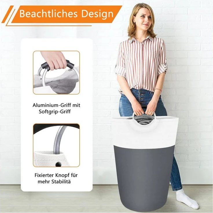 TUWENA Wäschekorb Großer 90L Wäschesammler mit Aluminiumgriffen, faltbarer Wäschekorb – Bild 4