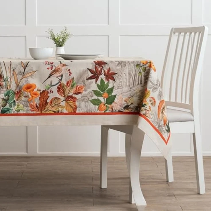 Maison d' Hermine Tischdecke, quadratisch, 152 x 152 cm, 100% Baumwolle, wiederverwendbar, dekorativ, für den Alltag, Esszimmer, Bauernhaus, Zuhause, Party, Feste und Hochzeit, Recolte – Bild 7