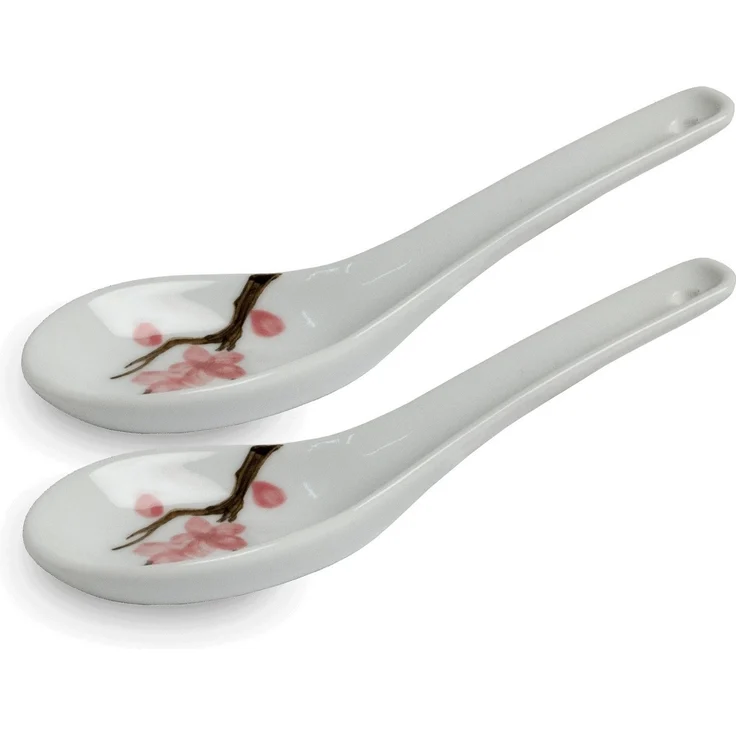 WestCraft Suppenlöffel Grey Series ASIATICA - Sakura, Porzellan-Löffel-Set Asien / Ramen, 14,5cm - Reis-Löffel - Suppen-Löffel, Servier-Löffel, Spoon-Set-Sakura – Bild 1