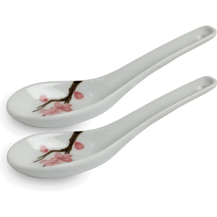 WestCraft Suppenlöffel Grey Series ASIATICA - Sakura, Porzellan-Löffel-Set Asien / Ramen, 14,5cm - Reis-Löffel - Suppen-Löffel, Servier-Löffel, Spoon-Set-Sakura