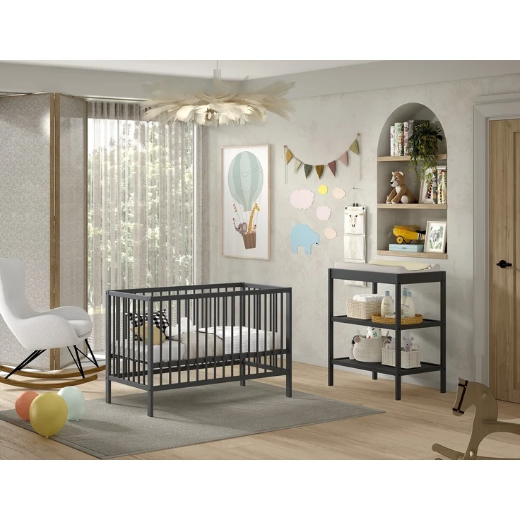 Babymöbel-Set >Dino< in Buche Anthrazit, Massivholz - 124,4x84,4x65,4cm (BxHxT) – Bild 1