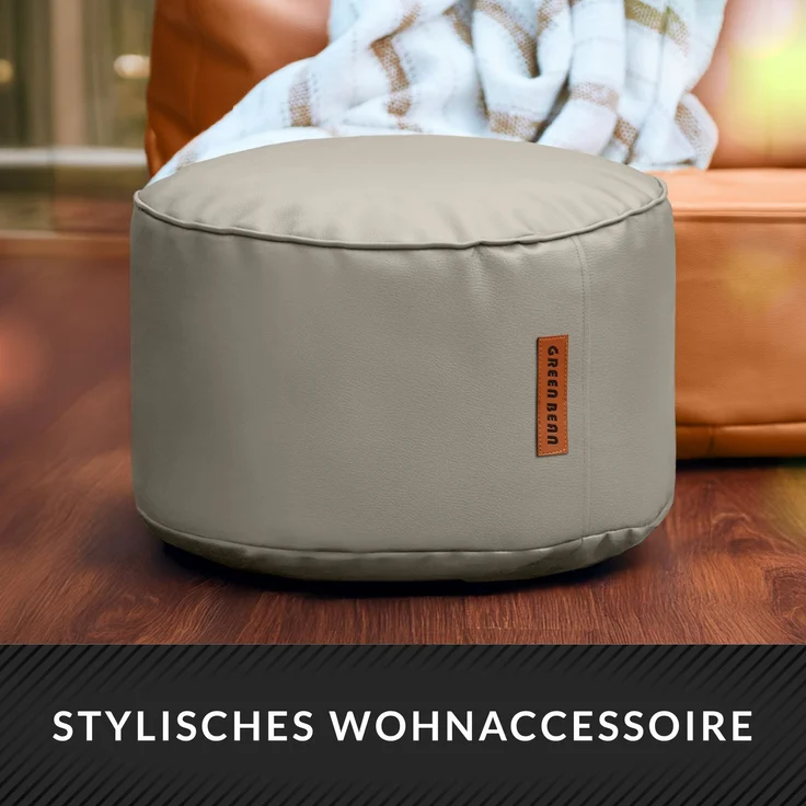 Green Bean® Sitzhocker aus Kunstleder - Pouf mit EPS Perlen Füllung - 43 x 30 cm - perfekte Ergänzung zum Sitzsack - Hellbraun-Grau – Bild 8