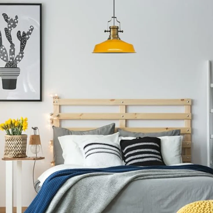 bamyum Asletl Pendelleuchte Dunkelgelb, Hängelampe Industrial aus Metall Ø41 cm, E27 für Küche und Esszimmer – Bild 2