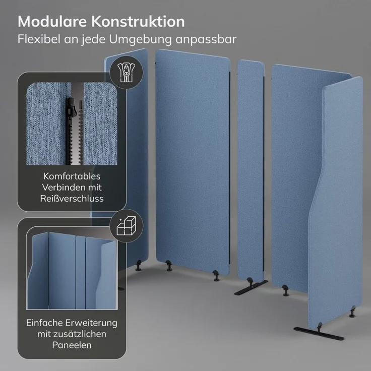 Akustik-Trennwand mit Schalldämmung PEOLT - 145x260x1,8cm Blau | Stellwand Büro Raumteiler Office-Akustikwand Sichtschutz freistehend – Bild 3