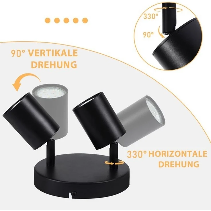 Nettlife Deckenstrahler 2 Flammig Schwarz GU10 Wohnzimmer Modern Deckenlampe Schwenkbar, Schwenkbar, LED wechselbar, Innen Rund Flur Deckenspot für Schlafzimmer Küche – Bild 4