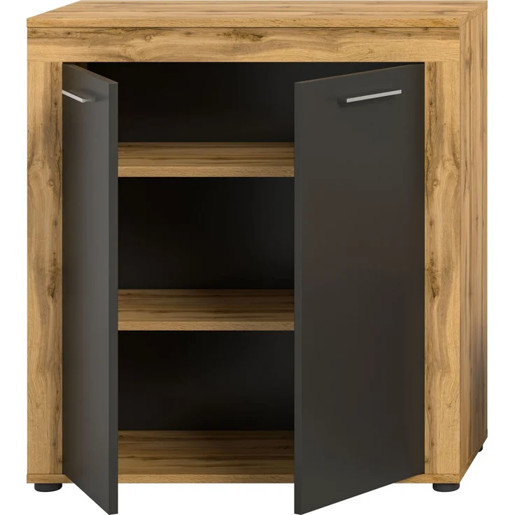 xonox. home Wohnen Jam X8BN1T20 Highboard Hochkommode Wohnzimmerschrank Hochschrank in Wotan Eiche Melamin/grau Nachbildung, ca. B/H/T: 80 x 88 x 35 cm – Bild 3