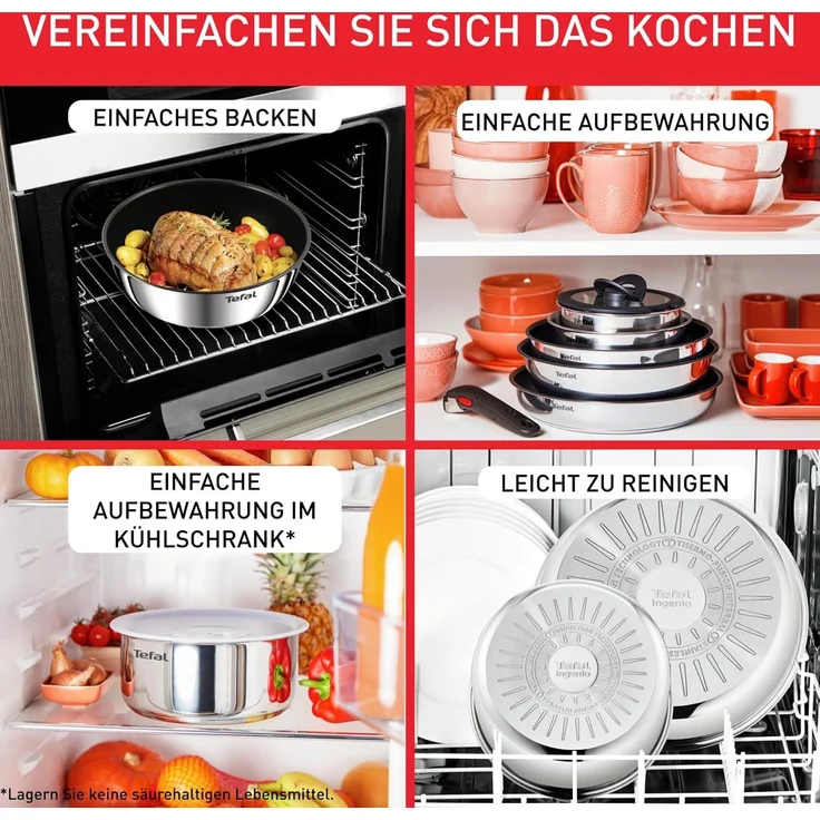 Tefal Ingenio Emotion 20-tlg. Topf und Pfannenset abnehmbarer Griff, mit Zubehör, stapelbar, platzsparend, Topfset Induktion Titanium 2X Antihaftversiegelung, einfache Handhabung und Reinigung, L897SK – Bild 4