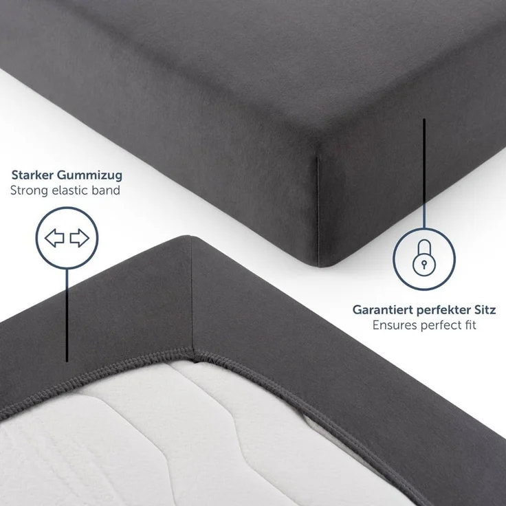 Blumtal® Basics Spannbettlaken für Topper 100x200 cm Jersey - Bettlaken 100x200 cm aus 100% Baumwolle - Oeko-TEX zertifiziertes Spannbetttuch 100x200 cm - Spannbettlaken Topper 100x200 cm - Anthrazit – Bild 4